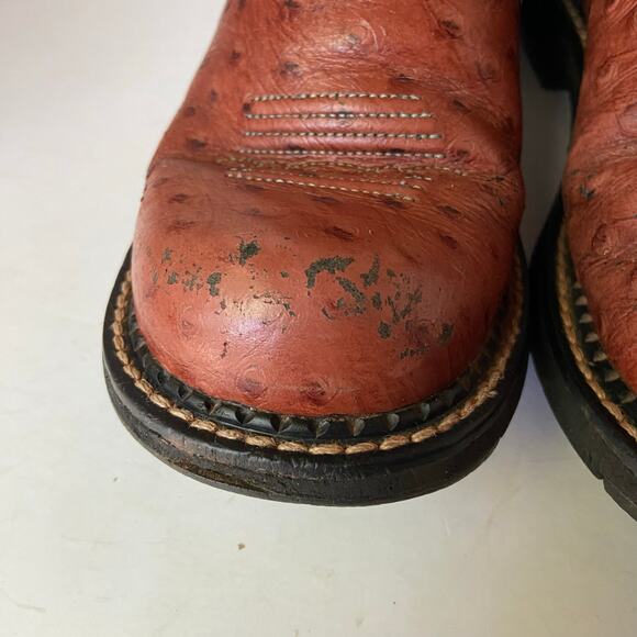 Ariat Fatbaby Brown Suede Embossed Ostrich Cowboy Boots Size 6B - Picture 6 of 15